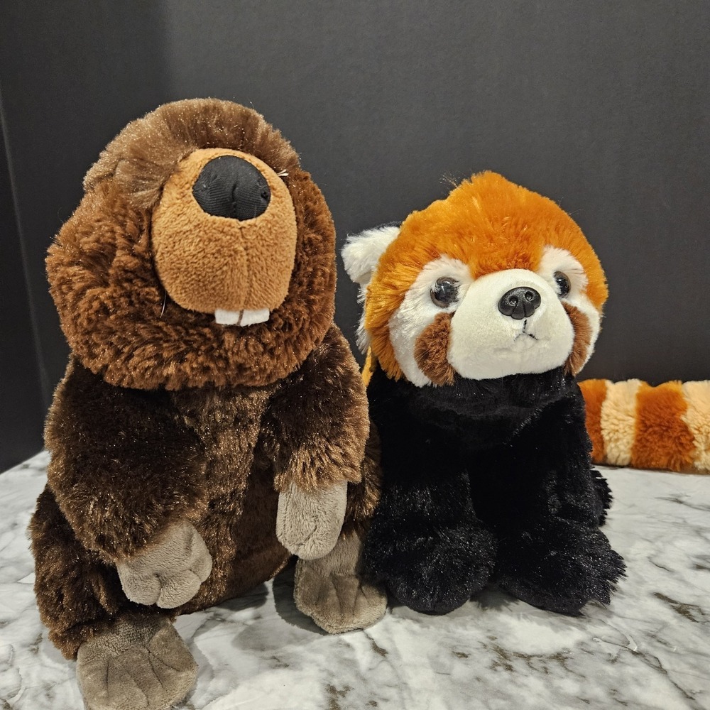 Wild Republic Plush Lot (2) Beaver &‎ Red Panda Stuffed Animals